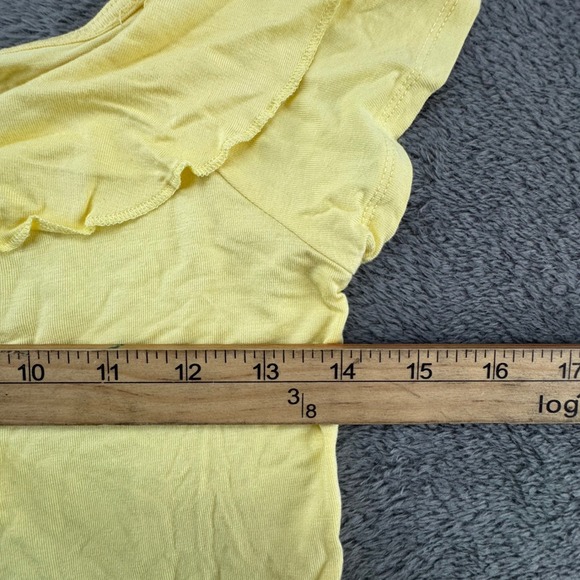 ME WE Essentials Yellow Ruffle Off Shoulder Crop Top T Shirt Womens Size M - Picture 5 of 9